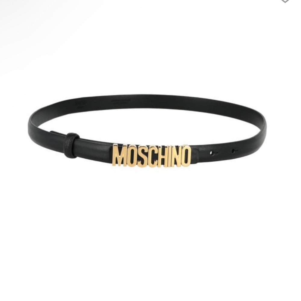MOSCHINO LETTERING LOGO CALFSKIN BELT size 40 Black